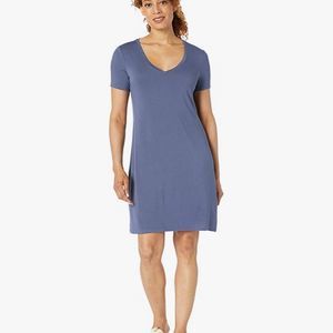 Blue Short Sleeve T Shirt Dress Med
